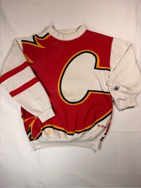 The Game Red White Calgary Flames Logo Crewneck Sweater